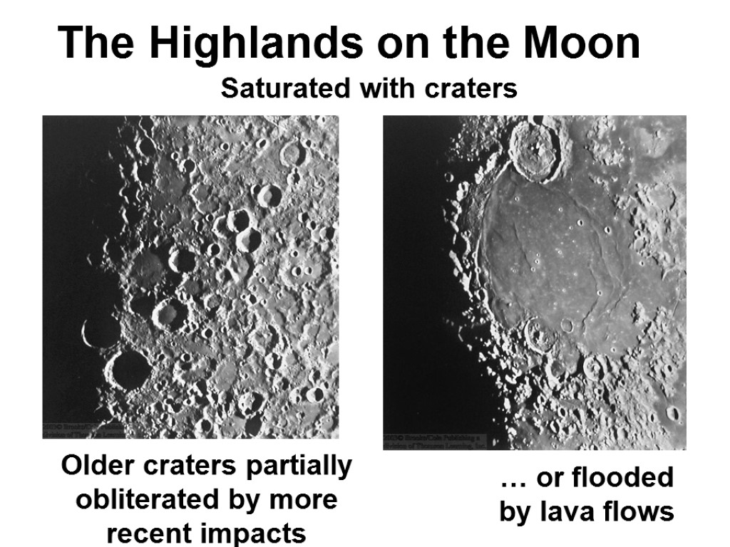 The Highlands on the Moon Saturated with craters Older craters partially obliterated by more